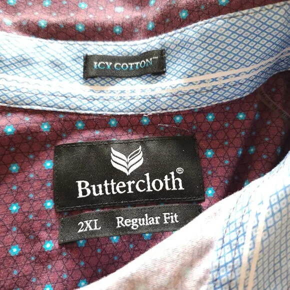 Buttercloth Icy Cotton Purple Blue Geometric Print Long Sheeve Shirt Sx XXL - Picture 3 of 7